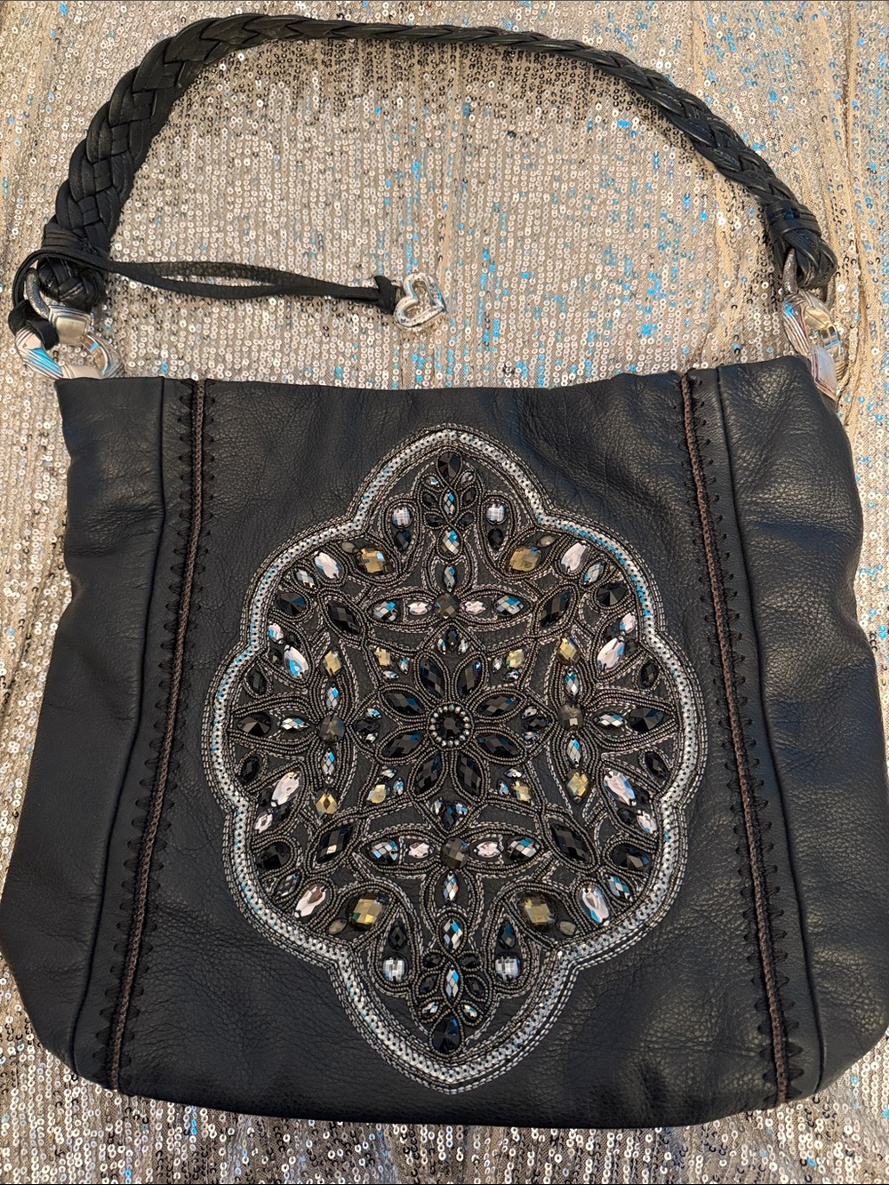Brighton Anju Black Embellished Leather Shoulder Tote